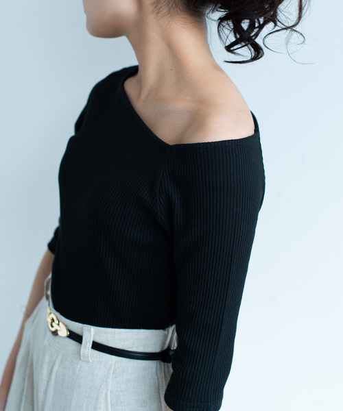 Aunt Marie's（アントマリーズ）の「AUNT MARIE'S テレコリブワンショルTOPS（Tシャツ/カットソー・レディース・ブラック/ベージュ/アイボリー・FREE）」の10枚目の写真