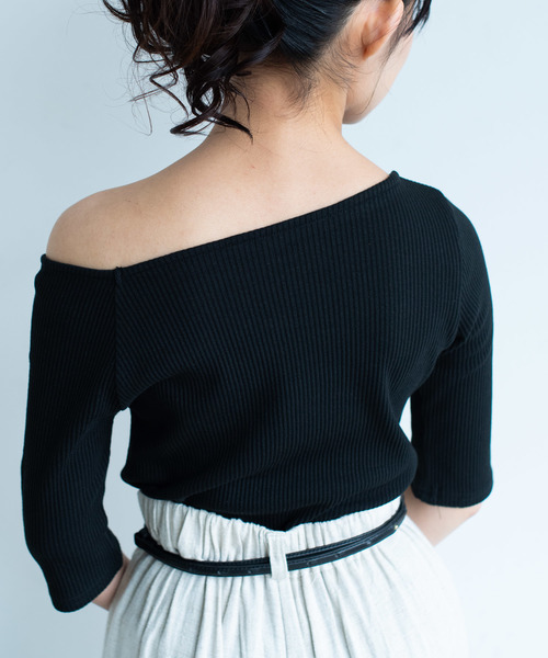 Aunt Marie's（アントマリーズ）の「AUNT MARIE'S テレコリブワンショルTOPS（Tシャツ/カットソー・レディース・ブラック/ベージュ/アイボリー・FREE）」の9枚目の写真