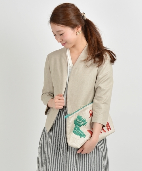 【極微品】ノーカラージャケット リネン混合 ライトベージュ　ships 極美品＊シップス リネン混ノーカラージャケット 36 ベージュ