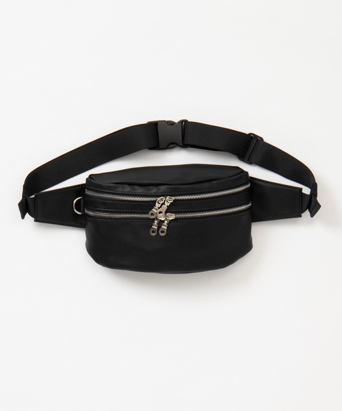 WEGO（ウィゴー）の「WEGO/シンセティックレザーWジップボックスウエストバッグ（ボディバッグ/ウエストポーチ・メンズ・ベージュ/グレー/ブラック/その他1/ブラック系その他・FREE）」の7枚目の写真