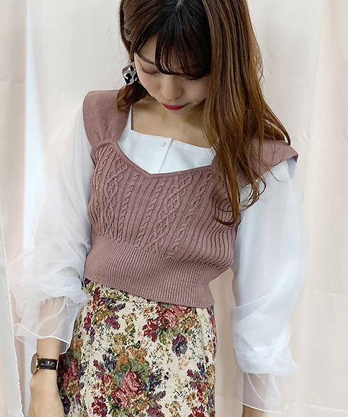 apres jour(アプレジュール)の「ケーブルビスチェ×ブラウスセット【ZOZOTOWN限定アイテム】(シャツ/ブラウス・レディース・ブラック/アイボリー/モカ・フリー)」の5枚目の写真