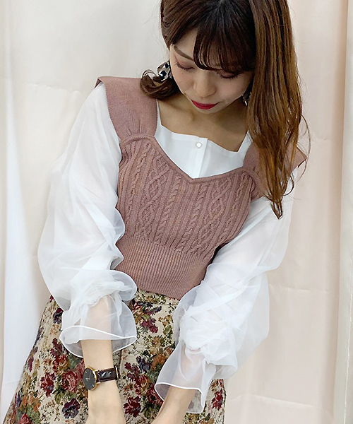 apres jour(アプレジュール)の「ケーブルビスチェ×ブラウスセット【ZOZOTOWN限定アイテム】(シャツ/ブラウス・レディース・ブラック/アイボリー/モカ・フリー)」の6枚目の写真