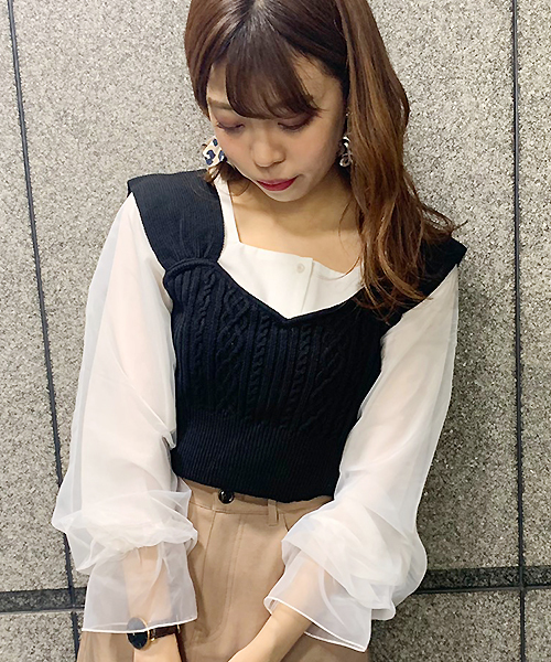 apres jour(アプレジュール)の「ケーブルビスチェ×ブラウスセット【ZOZOTOWN限定アイテム】(シャツ/ブラウス・レディース・ブラック/アイボリー/モカ・フリー)」の9枚目の写真