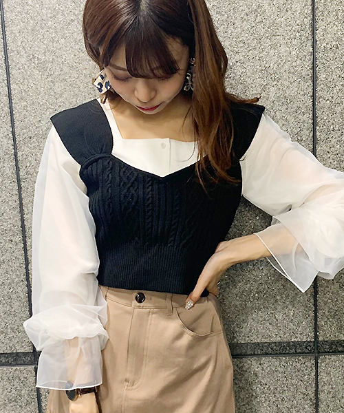 apres jour(アプレジュール)の「ケーブルビスチェ×ブラウスセット【ZOZOTOWN限定アイテム】(シャツ/ブラウス・レディース・ブラック/アイボリー/モカ・フリー)」の10枚目の写真