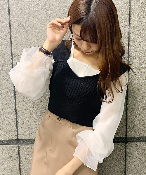 apres jour(アプレジュール)の「ケーブルビスチェ×ブラウスセット【ZOZOTOWN限定アイテム】(シャツ/ブラウス・レディース・ブラック/アイボリー/モカ・フリー)」の11枚目の写真