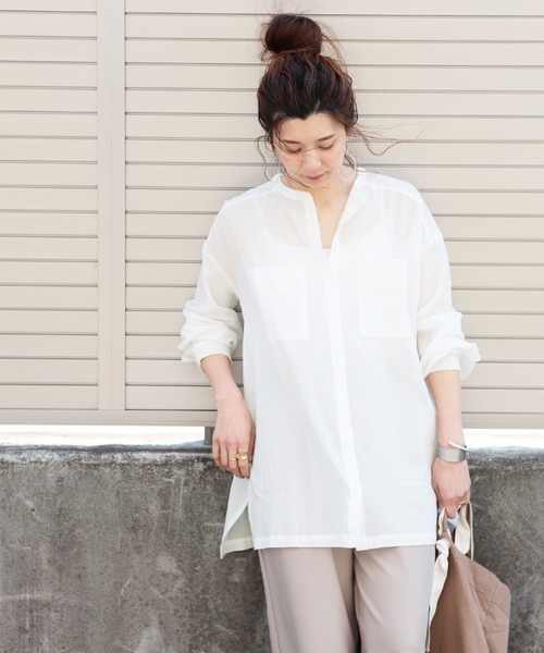 reca(レカ)の「バンドカラーシアーシャツ(シャツ/ブラウス・レディース・ベージュ/ホワイト/オリーブ・M)」の22枚目の写真