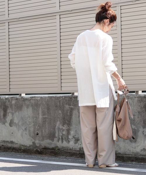 reca(レカ)の「バンドカラーシアーシャツ(シャツ/ブラウス・レディース・ベージュ/ホワイト/オリーブ・M)」の4枚目の写真