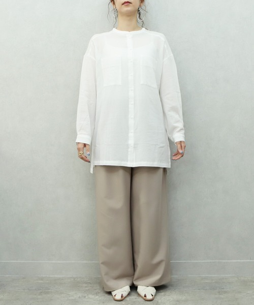 reca(レカ)の「バンドカラーシアーシャツ(シャツ/ブラウス・レディース・ベージュ/ホワイト/オリーブ・M)」の8枚目の写真