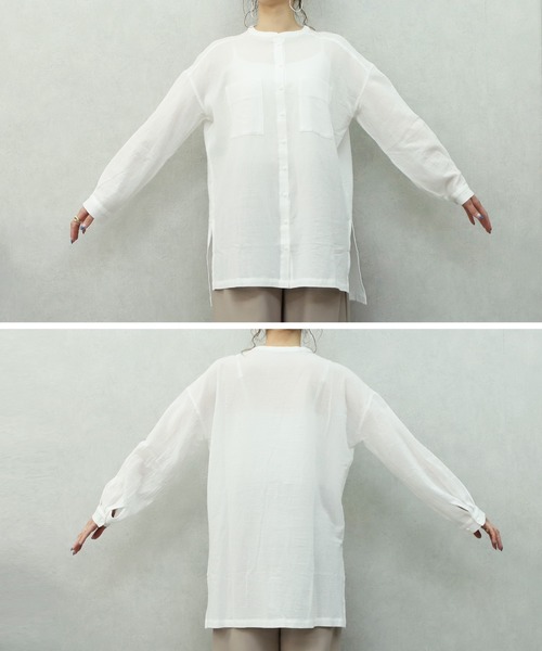 reca(レカ)の「バンドカラーシアーシャツ(シャツ/ブラウス・レディース・ベージュ/ホワイト/オリーブ・M)」の15枚目の写真