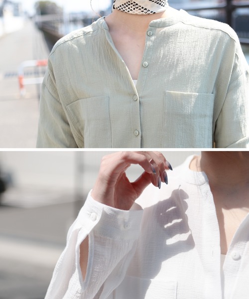 reca(レカ)の「バンドカラーシアーシャツ(シャツ/ブラウス・レディース・ベージュ/ホワイト/オリーブ・M)」の18枚目の写真