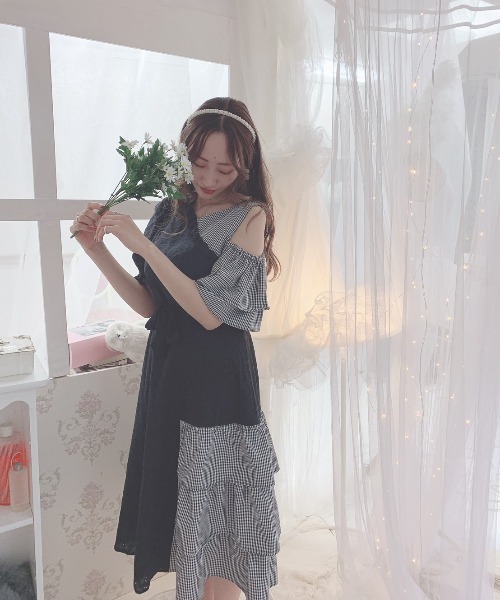 Swankiss(スワンキス)の「HS gingham cotton O/P(ワンピース・レディース・ホワイト/ブラック/ブラック×ブラック/ホワイト×ピンク・FREE)」の8枚目の写真