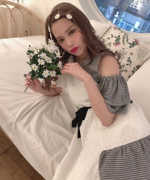 Swankiss(スワンキス)の「HS gingham cotton O/P(ワンピース・レディース・ホワイト/ブラック/ブラック×ブラック/ホワイト×ピンク・FREE)」の13枚目の写真