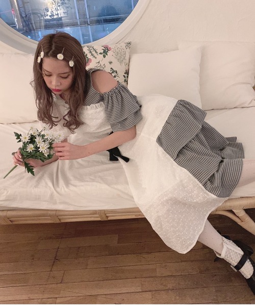 Swankiss(スワンキス)の「HS gingham cotton O/P(ワンピース・レディース・ホワイト/ブラック/ブラック×ブラック/ホワイト×ピンク・FREE)」の12枚目の写真