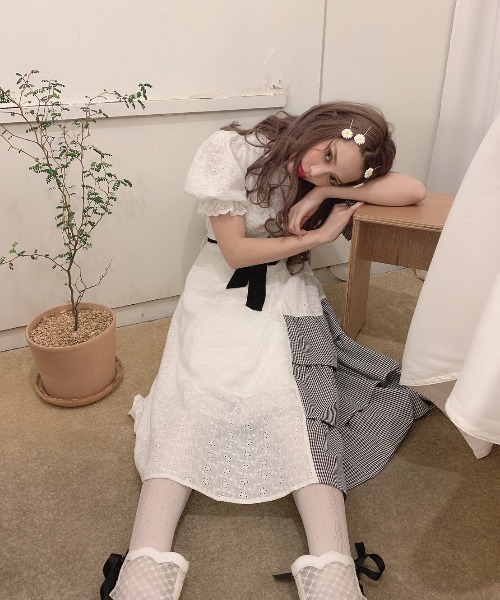 Swankiss(スワンキス)の「HS gingham cotton O/P(ワンピース・レディース・ホワイト/ブラック/ブラック×ブラック/ホワイト×ピンク・FREE)」の10枚目の写真