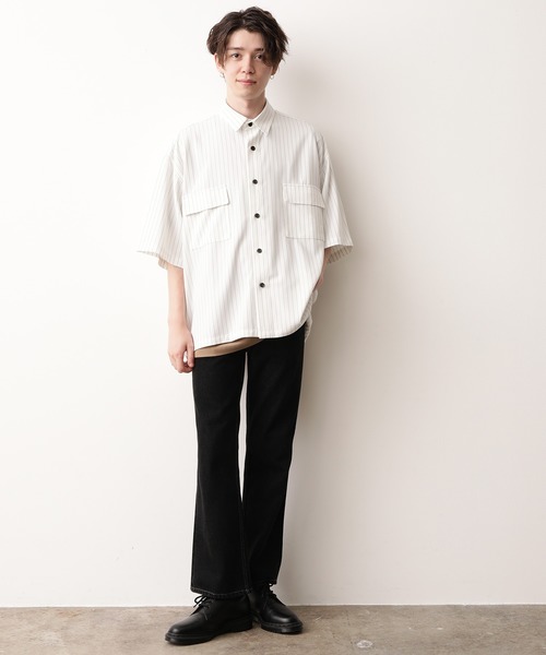 JUNRED（ジュンレッド）の「ピンストライプモンスタービッグシャツ（シャツ/ブラウス・メンズ・ホワイト/ライトグレー/ベージュ・M/L）」の14枚目の写真