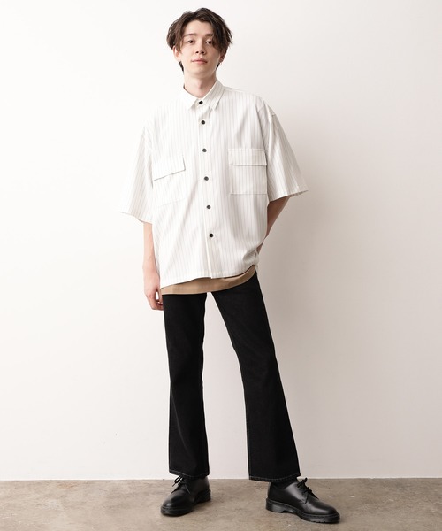 JUNRED（ジュンレッド）の「ピンストライプモンスタービッグシャツ（シャツ/ブラウス・メンズ・ホワイト/ライトグレー/ベージュ・M/L）」の13枚目の写真