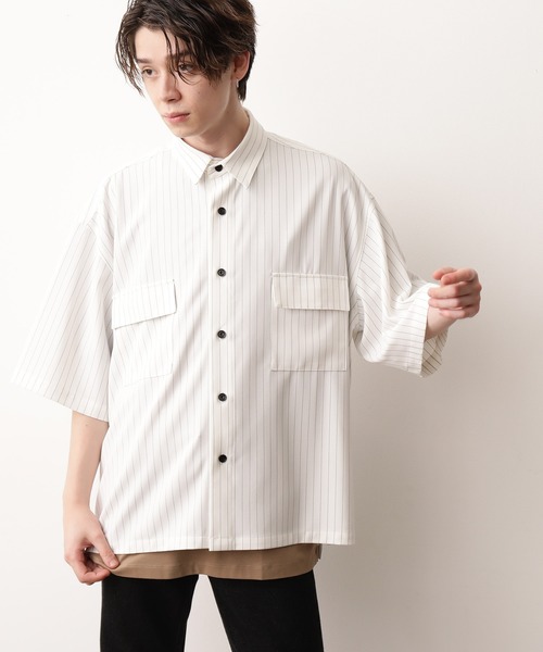 JUNRED（ジュンレッド）の「ピンストライプモンスタービッグシャツ（シャツ/ブラウス・メンズ・ホワイト/ライトグレー/ベージュ・M/L）」の12枚目の写真