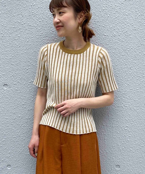 PICCIN（ピッチン）の「綿麻リブトップス（ニット/セーター・レディース・ベージュ/オフホワイト/グレー・M）」の3枚目の写真