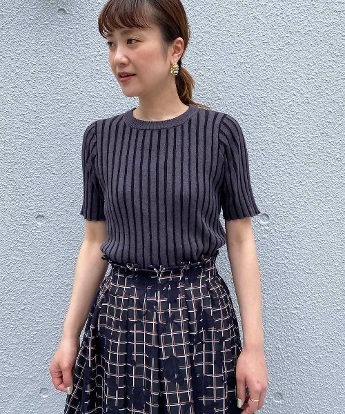 PICCIN（ピッチン）の「綿麻リブトップス（ニット/セーター・レディース・ベージュ/オフホワイト/グレー・M）」の2枚目の写真