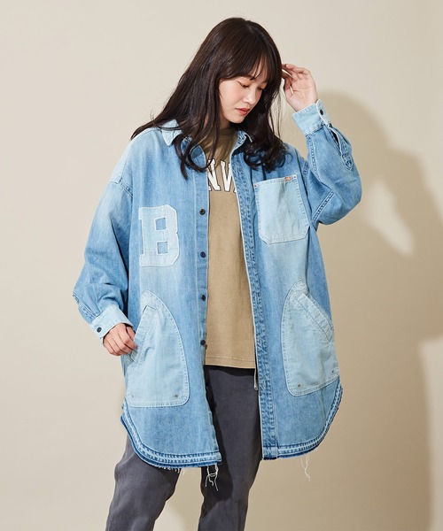 TOBILA（トビラ）の「デニム組み合わせリメイク風コート（デニム
