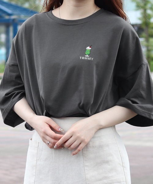 PairPair（ペアペア）の「クリームソーダプリントT(男女兼用)（Tシャツ/カットソー・レディース・オフホワイト/ライトブルー/スミクロ・FREE）」の7枚目の写真