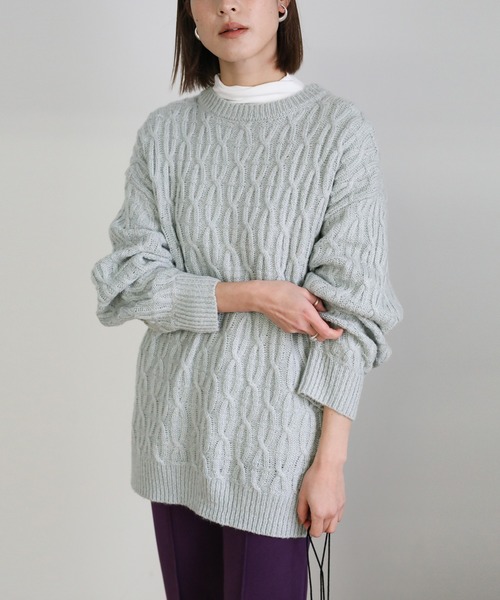 select MOCA(セレクトモカ)の「ケーブル編みループバックリボンニット(ニット/セーター・レディース・ホワイト/ベージュ/ブルー・FREE)」の8枚目の写真