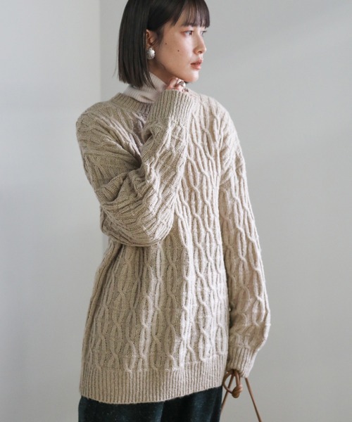 select MOCA(セレクトモカ)の「ケーブル編みループバックリボンニット(ニット/セーター・レディース・ホワイト/ベージュ/ブルー・FREE)」の14枚目の写真