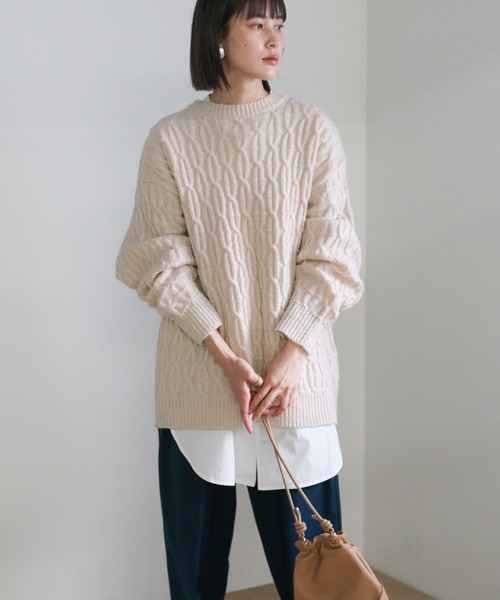 select MOCA(セレクトモカ)の「ケーブル編みループバックリボンニット(ニット/セーター・レディース・ホワイト/ベージュ/ブルー・FREE)」の21枚目の写真