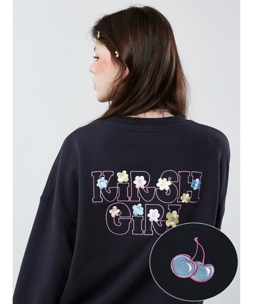 【新品】キルシー ビックチェリー ネオンスティッチ スウェット ブラック トレーナー スウェット KIRSH BIG CHERRY CROP SWEATSHIRT/キルシー