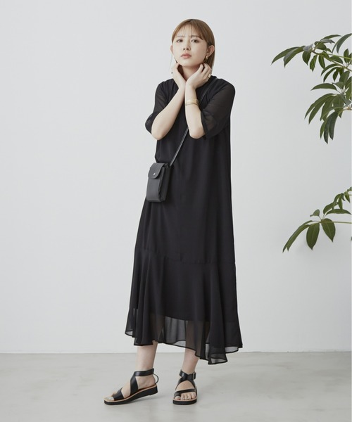 Aunt Marie's（アントマリーズ）の「シアーフレアラインワンピース / AUNT MARIE'S（ワンピース・レディース・ブラック/ブルー/モカ・FREE）」の4枚目の写真