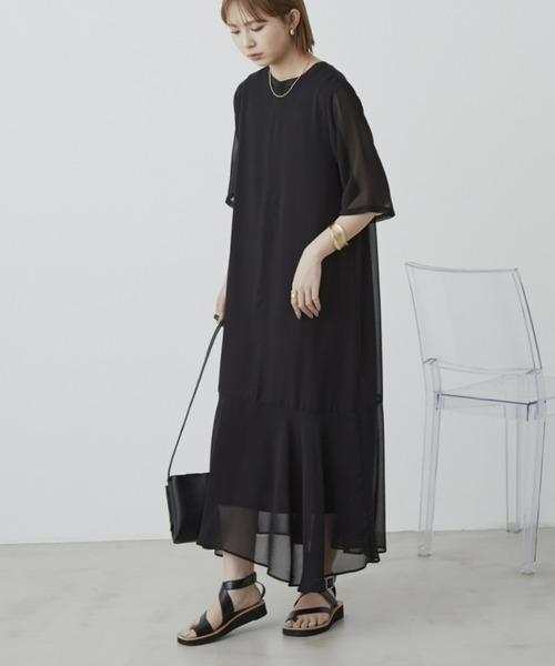 Aunt Marie's（アントマリーズ）の「シアーフレアラインワンピース / AUNT MARIE'S（ワンピース・レディース・ブラック/ブルー/モカ・FREE）」の5枚目の写真