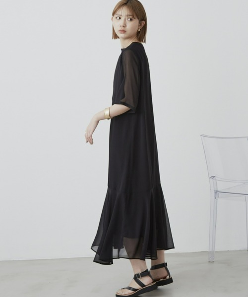 Aunt Marie's（アントマリーズ）の「シアーフレアラインワンピース / AUNT MARIE'S（ワンピース・レディース・ブラック/ブルー/モカ・FREE）」の6枚目の写真