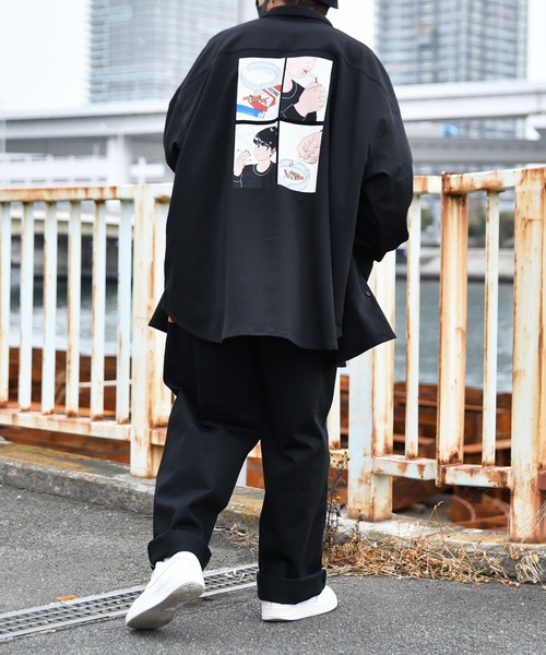 Perushu(ペルーシュ)の「バックプリントオーバーシャツ(シャツ/ブラウス・メンズ・ブラック/グレイッシュベージュ/ダークブルー・MEDIUM/LARGE)」の8枚目の写真