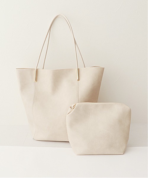 Ambre Neige(アンブルネージュ)の「【ポーチ付き】エコレザーセットトートバック/WEB/EC限定商品(トートバッグ・レディース・ライトブラウン/アイボリー/ダークブラウン/マスタード/ベージュ/ブラック・FREE)」の2枚目の写真