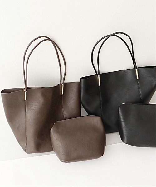 Ambre Neige(アンブルネージュ)の「【ポーチ付き】エコレザーセットトートバック/WEB/EC限定商品(トートバッグ・レディース・ライトブラウン/アイボリー/ダークブラウン/マスタード/ベージュ/ブラック・FREE)」の15枚目の写真