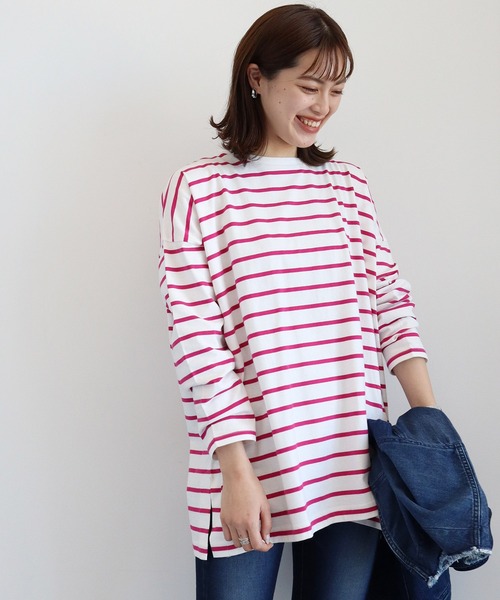 AMERICAN HOLIC(アメリカンホリック)の「サイドスリットオーバーカットチュニック(Tシャツ/カットソー・レディース・ネイビー/ピンク/ブルー/グリーン/オフホワイト・MEDIUM/LARGE)」の5枚目の写真