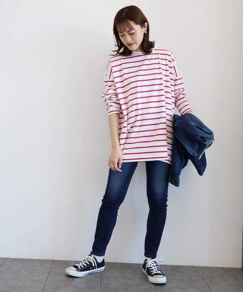 AMERICAN HOLIC(アメリカンホリック)の「サイドスリットオーバーカットチュニック(Tシャツ/カットソー・レディース・ネイビー/ピンク/ブルー/グリーン/オフホワイト・MEDIUM/LARGE)」の12枚目の写真