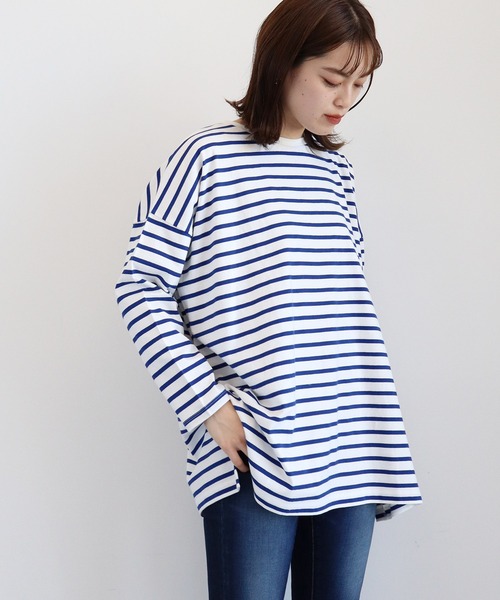 AMERICAN HOLIC(アメリカンホリック)の「サイドスリットオーバーカットチュニック(Tシャツ/カットソー・レディース・ネイビー/ピンク/ブルー/グリーン/オフホワイト・MEDIUM/LARGE)」の6枚目の写真