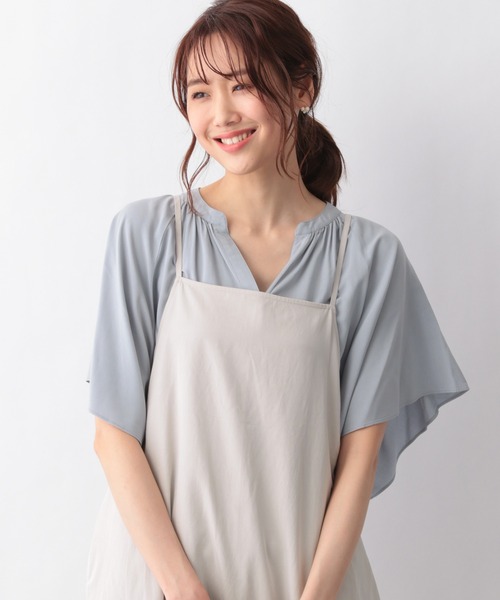 GLOBAL WORK（グローバルワーク）の「サラサラリラックスブラウス半袖/933970（シャツ/ブラウス・レディース・カーキ/サックスブルー/アイボリー/ダークブルー/ホワイト系その他2/オレンジ系その他3/ライトイエロー/グリーン/ラベンダー・SMALL/MEDIUM/LARGE）」の6枚目の写真