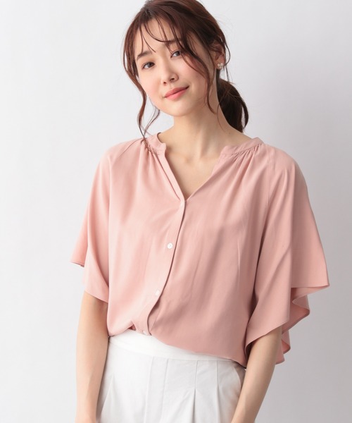 GLOBAL WORK（グローバルワーク）の「サラサラリラックスブラウス半袖/933970（シャツ/ブラウス・レディース・カーキ/サックスブルー/アイボリー/ダークブルー/ホワイト系その他2/オレンジ系その他3/ライトイエロー/グリーン/ラベンダー・SMALL/MEDIUM/LARGE）」の9枚目の写真