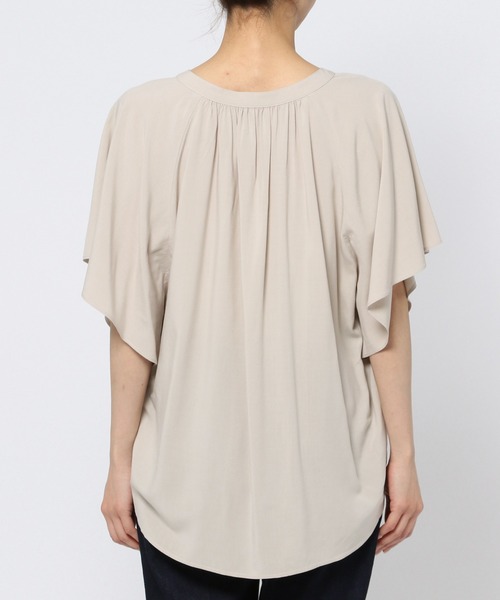 GLOBAL WORK（グローバルワーク）の「サラサラリラックスブラウス半袖/933970（シャツ/ブラウス・レディース・カーキ/サックスブルー/アイボリー/ダークブルー/ホワイト系その他2/オレンジ系その他3/ライトイエロー/グリーン/ラベンダー・SMALL/MEDIUM/LARGE）」の18枚目の写真