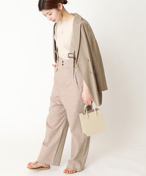 Simplicite（サンプリシテ）の「ハイウエストサロペット◆（サロペット/オーバーオール・レディース・ホワイト/ベージュ・FREE）」の2枚目の写真