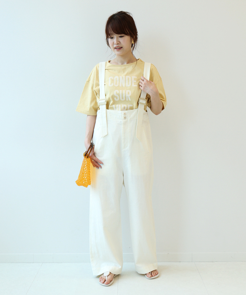 Simplicite（サンプリシテ）の「ハイウエストサロペット◆（サロペット/オーバーオール・レディース・ホワイト/ベージュ・FREE）」の3枚目の写真