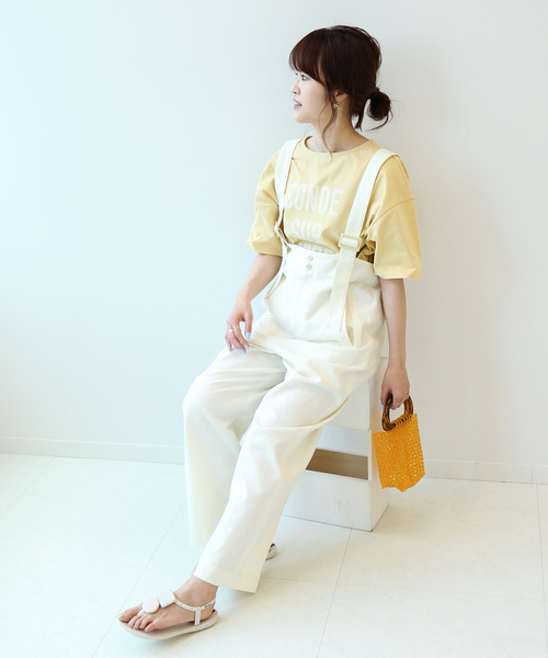 Simplicite（サンプリシテ）の「ハイウエストサロペット◆（サロペット/オーバーオール・レディース・ホワイト/ベージュ・FREE）」の7枚目の写真