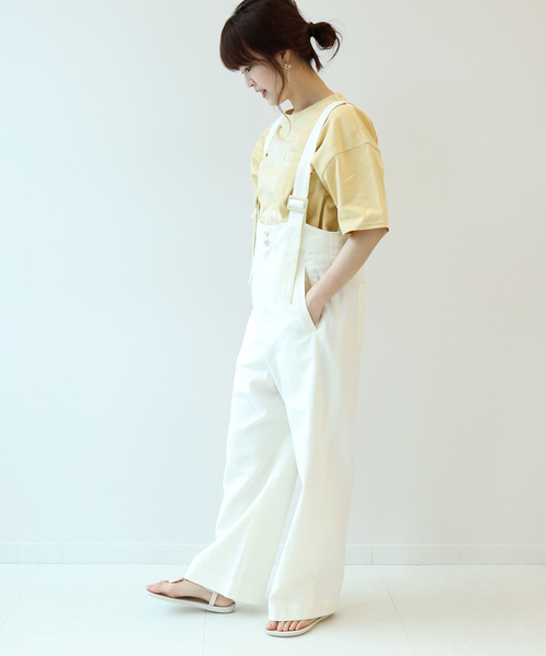 Simplicite（サンプリシテ）の「ハイウエストサロペット◆（サロペット/オーバーオール・レディース・ホワイト/ベージュ・FREE）」の8枚目の写真