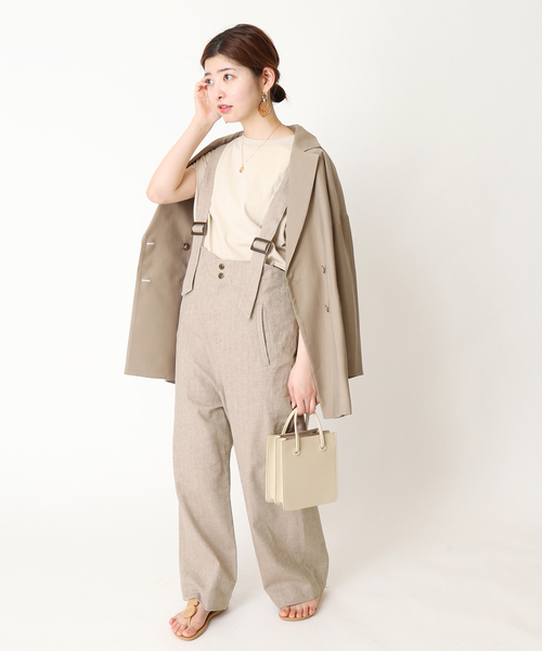 Simplicite（サンプリシテ）の「ハイウエストサロペット◆（サロペット/オーバーオール・レディース・ホワイト/ベージュ・FREE）」の10枚目の写真