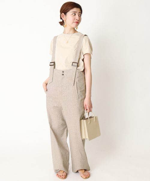 Simplicite（サンプリシテ）の「ハイウエストサロペット◆（サロペット/オーバーオール・レディース・ホワイト/ベージュ・FREE）」の14枚目の写真