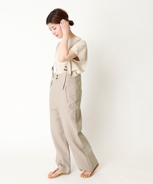 Simplicite（サンプリシテ）の「ハイウエストサロペット◆（サロペット/オーバーオール・レディース・ホワイト/ベージュ・FREE）」の15枚目の写真