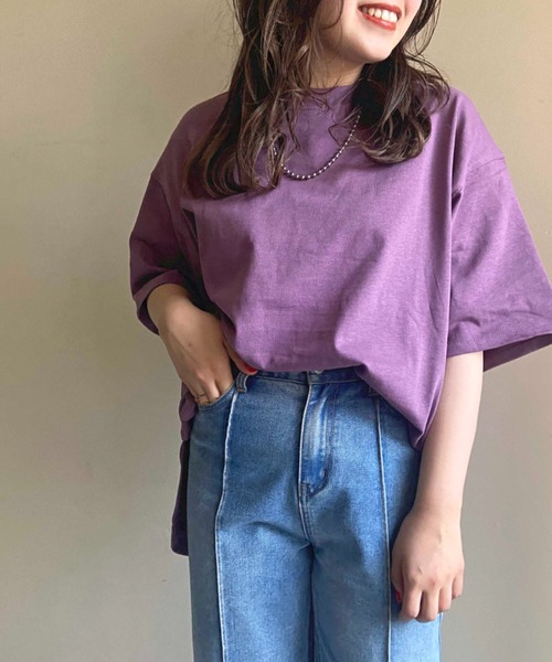 prose verse（プロズヴェール）の「《ZOZO限定》USコットンラウンドヘムオーバーサイズTee（Tシャツ/カットソー・レディース・チャコールグレー/パープル/ブラウン/オフホワイト/グレイッシュベージュ・ﾌﾘ-）」の5枚目の写真