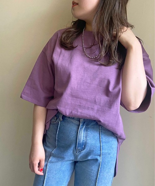 prose verse（プロズヴェール）の「《ZOZO限定》USコットンラウンドヘムオーバーサイズTee（Tシャツ/カットソー・レディース・チャコールグレー/パープル/ブラウン/オフホワイト/グレイッシュベージュ・ﾌﾘ-）」の12枚目の写真